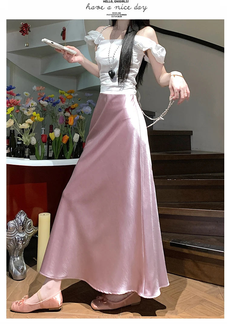 Satin Midaxi Skirt For Women Flowy Mermaid Trumpet Hem, High Waist, A Line Fit Spring Summer Autumn New Skirts