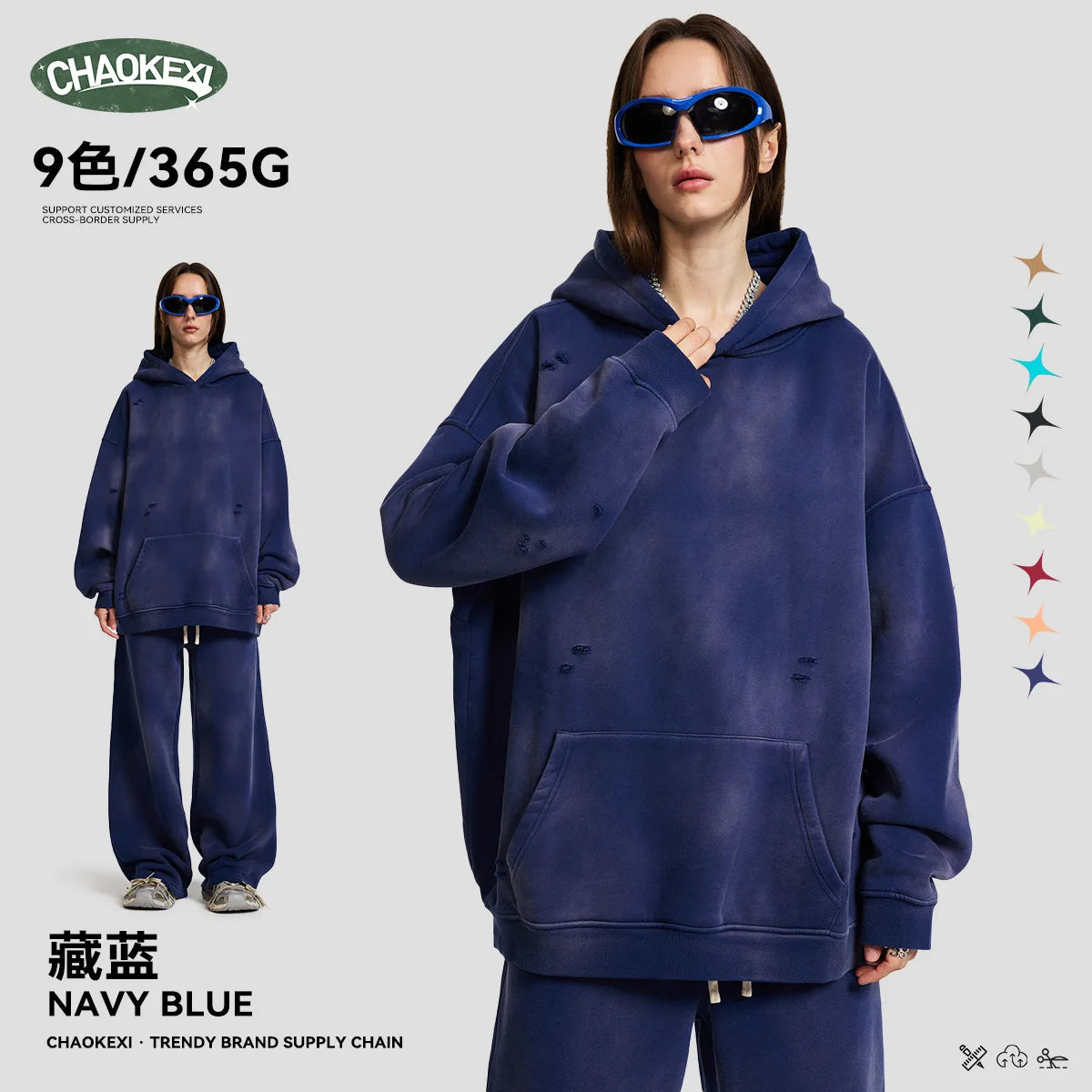 Oversized Hoodies Men Vintage Streetwear Acid Wash Ripped Hoodie Heavyweight Fleece Sweatshirt Pullover Thickened Winter Clothes