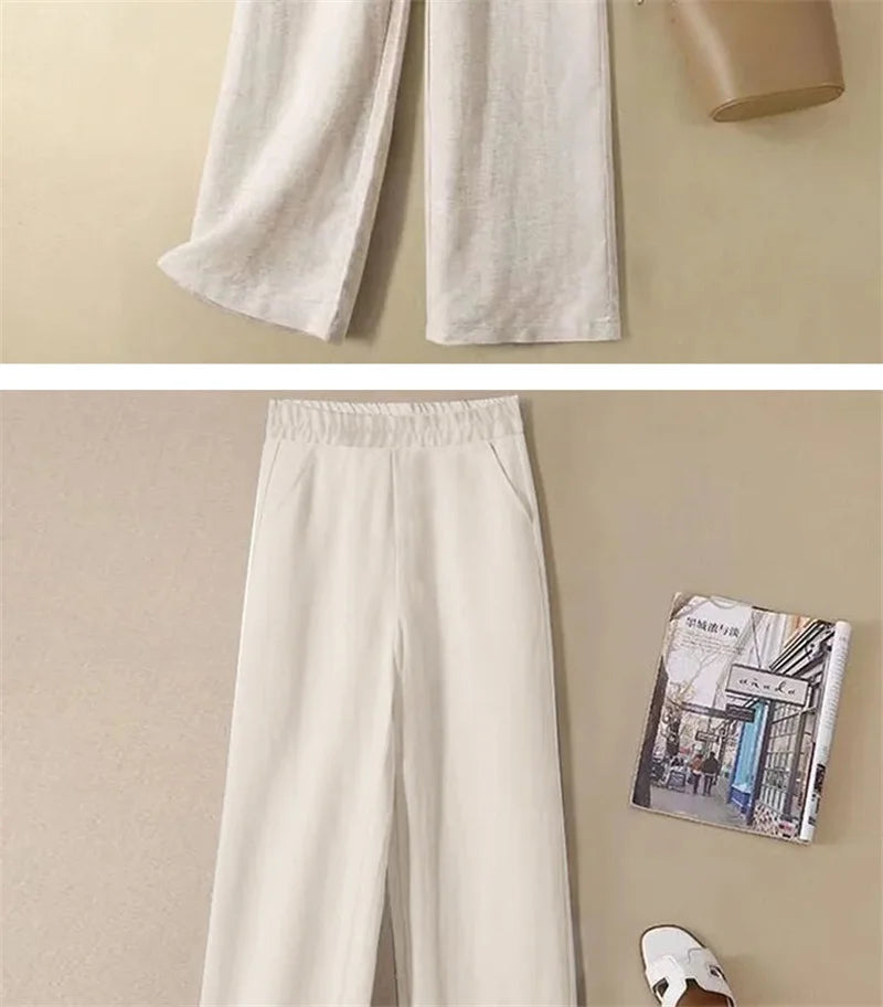 Linen Wide Leg Pants Women New Summer Thin Elastic High Waist Long Pants Autumn Casual Loose Cotton And Linen Straight Trousers