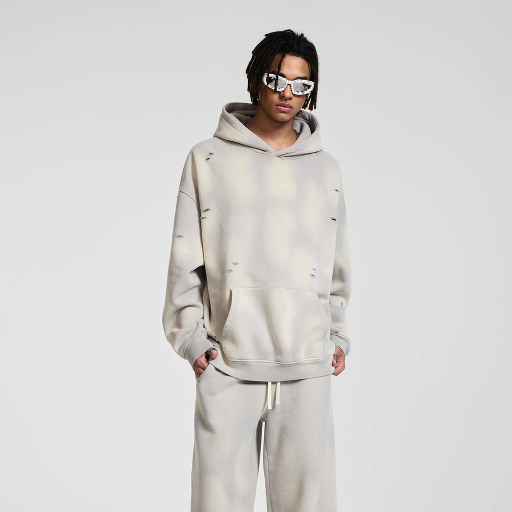 Oversized Hoodies Men Vintage Streetwear Acid Wash Ripped Hoodie Heavyweight Fleece Sweatshirt Pullover Thickened Winter Clothes