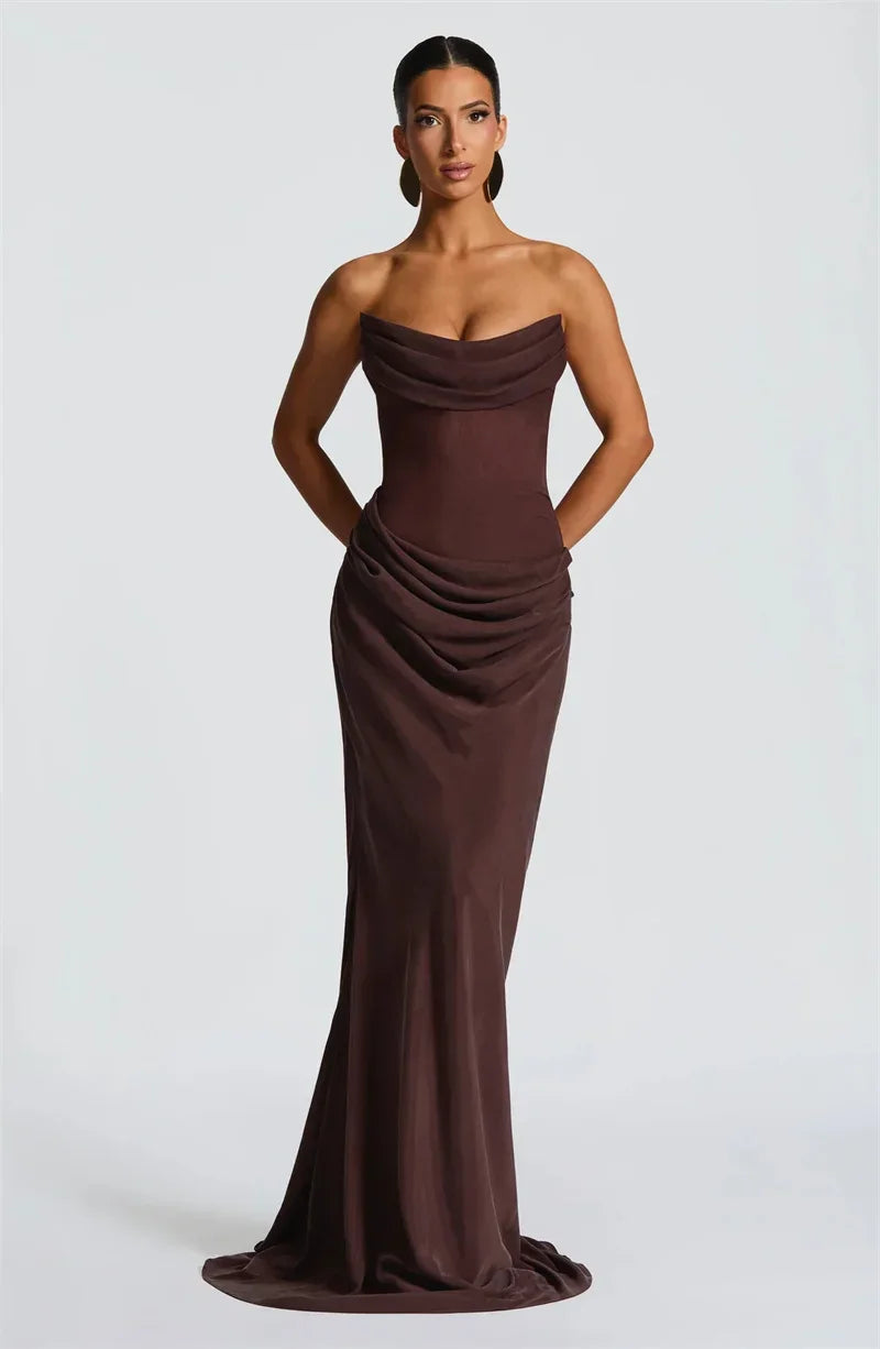 Off-shoulder Backless Sexy Maxi Dress Women Gown Elegant Scarf Collar Strapless Sleeveless Bodycon Club Party Dresses