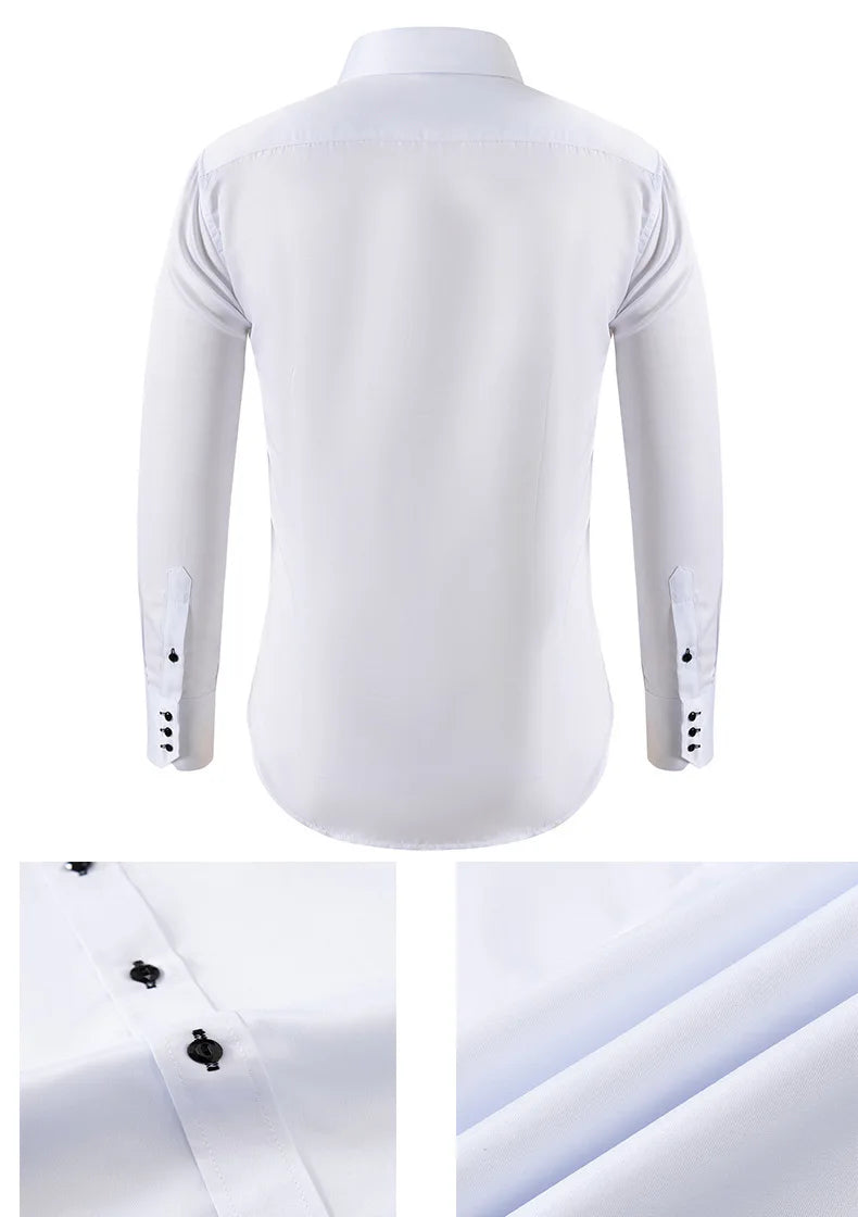 Solid color shirt men's crystal button long sleeved pointed collar light luxury men's business casual men's wear