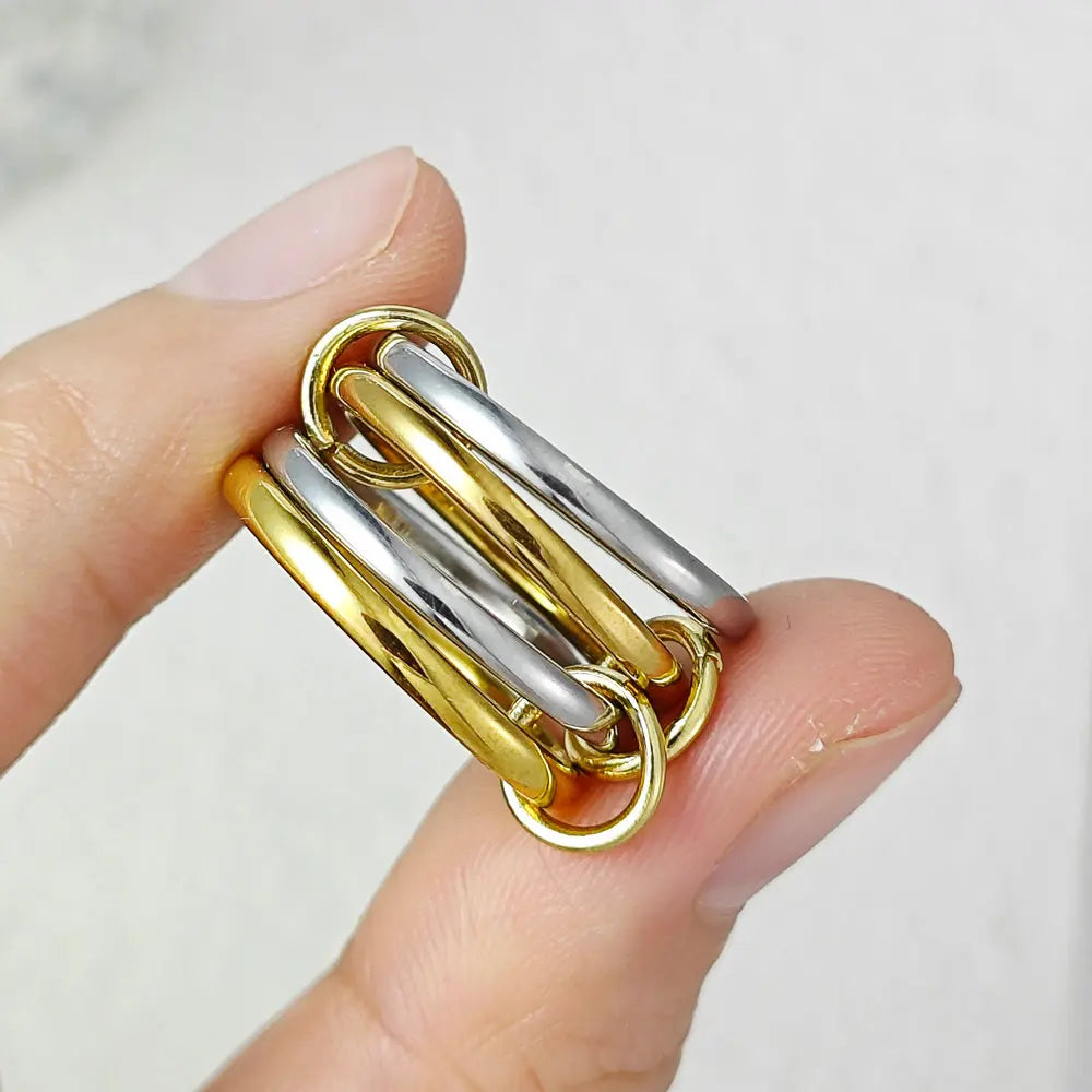 Stainless Steel Stack Rings Kit For Women Simple Four-pieces Link Chain Spinelli Ring Designer T Show Cocktail Party Jewelry