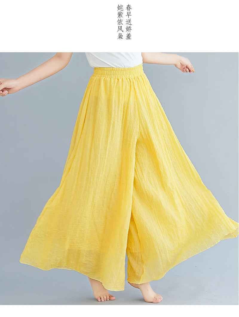 Cotton Linen Wide Leg Pants for Women Summer Casual Loose Pants High Waist Big Swing Skirt Capris Women Clothing PT-565
