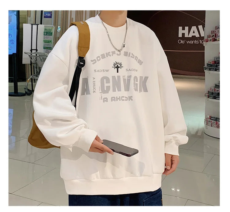 2025 Oversize Hoodies Men Fashion New Loose Pullover O-neck Youthful Vitality Letter Print Long Sleeve Streetwear Tops S-3XL