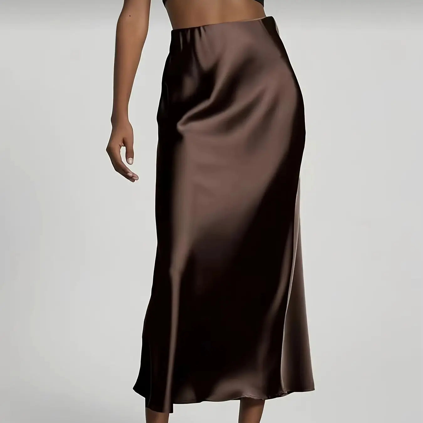 Women's Satin Midi Skirt, High‑waisted Slim Straight, Elegant Draping, Mature Versatile for Commute, Vacation & Parties