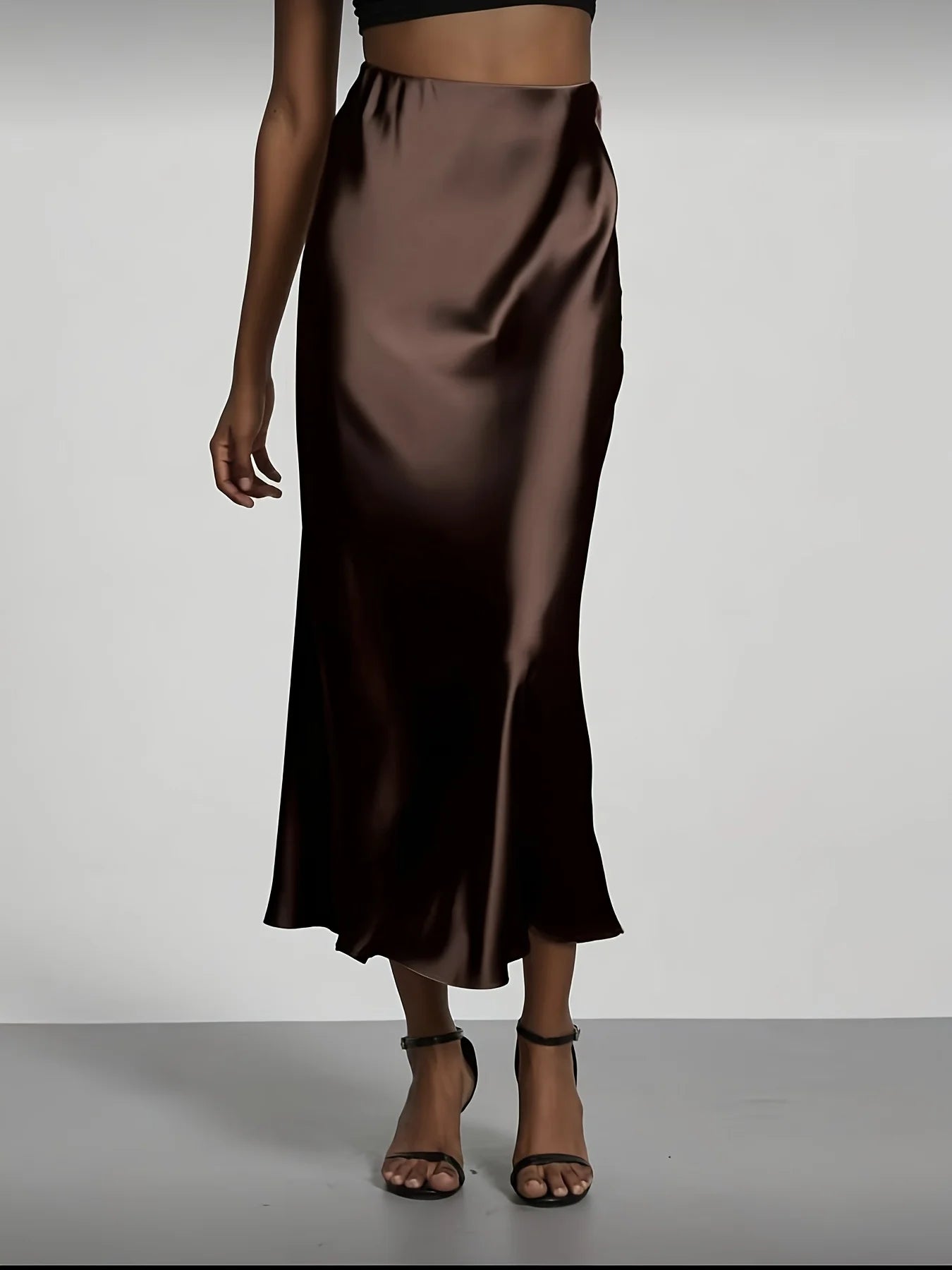 Women's Satin Midi Skirt, High‑waisted Slim Straight, Elegant Draping, Mature Versatile for Commute, Vacation & Parties