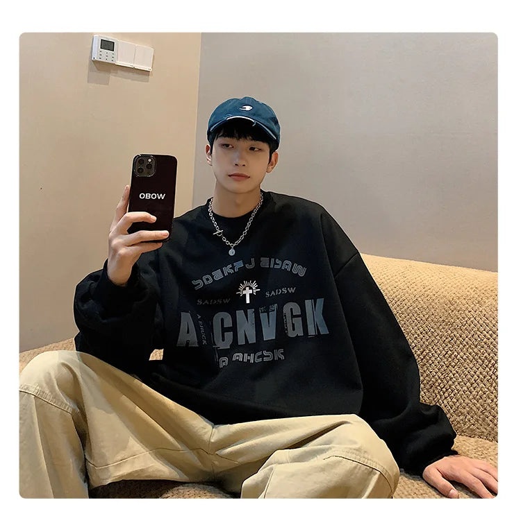 2025 Oversize Hoodies Men Fashion New Loose Pullover O-neck Youthful Vitality Letter Print Long Sleeve Streetwear Tops S-3XL