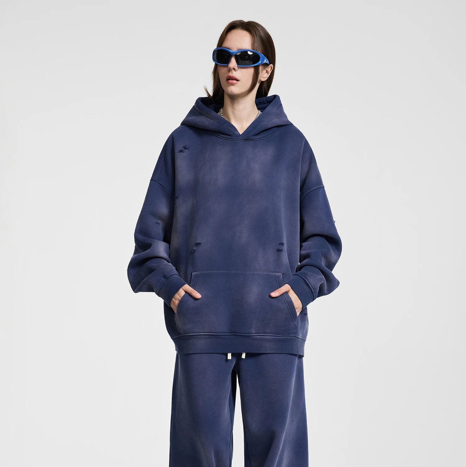 Oversized Hoodies Men Vintage Streetwear Acid Wash Ripped Hoodie Heavyweight Fleece Sweatshirt Pullover Thickened Winter Clothes