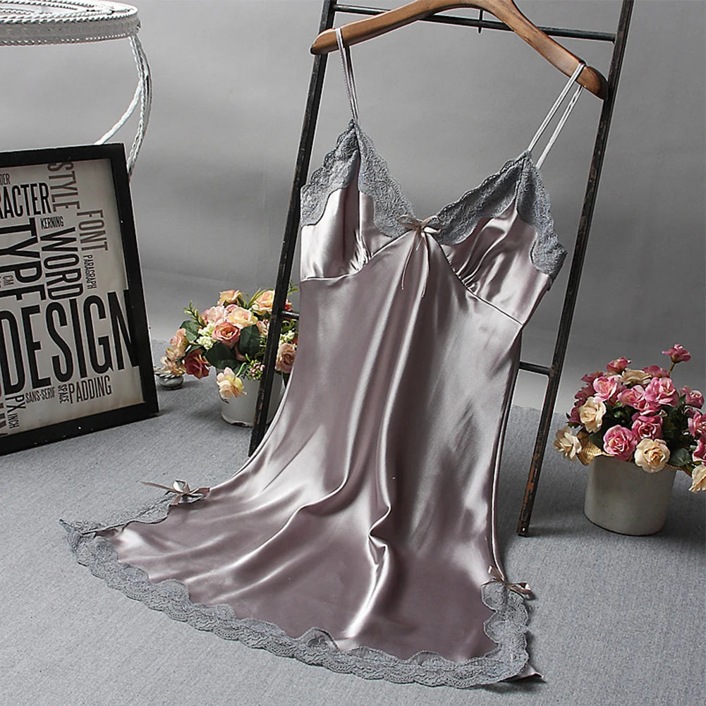 Ladies Wrap Dress Women Nightwear Breathable Lightweight Lingerie Sleepwear Nightdress Robe Satin Soft Fashion