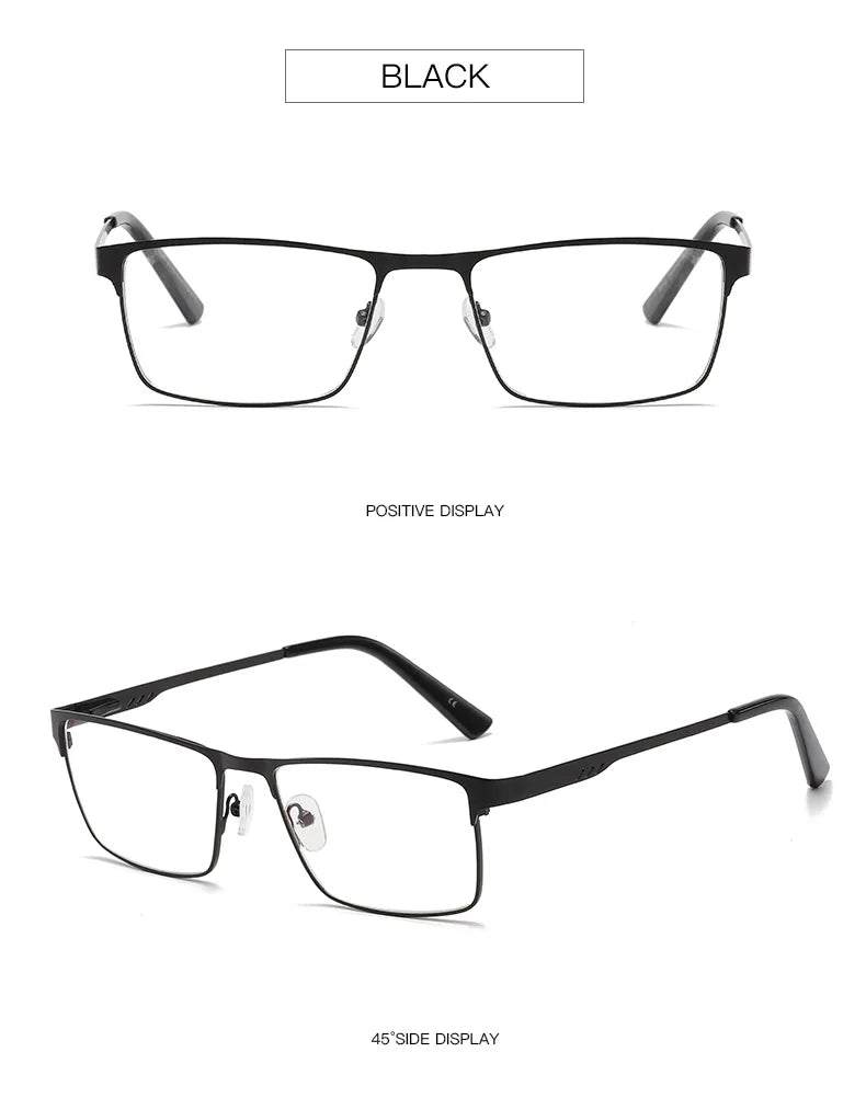Men Square Metal Large Frame Reading Spring Leg Elderly Presbyopia Glasses Blue Light Blocking Eye Protection Eyeglasses