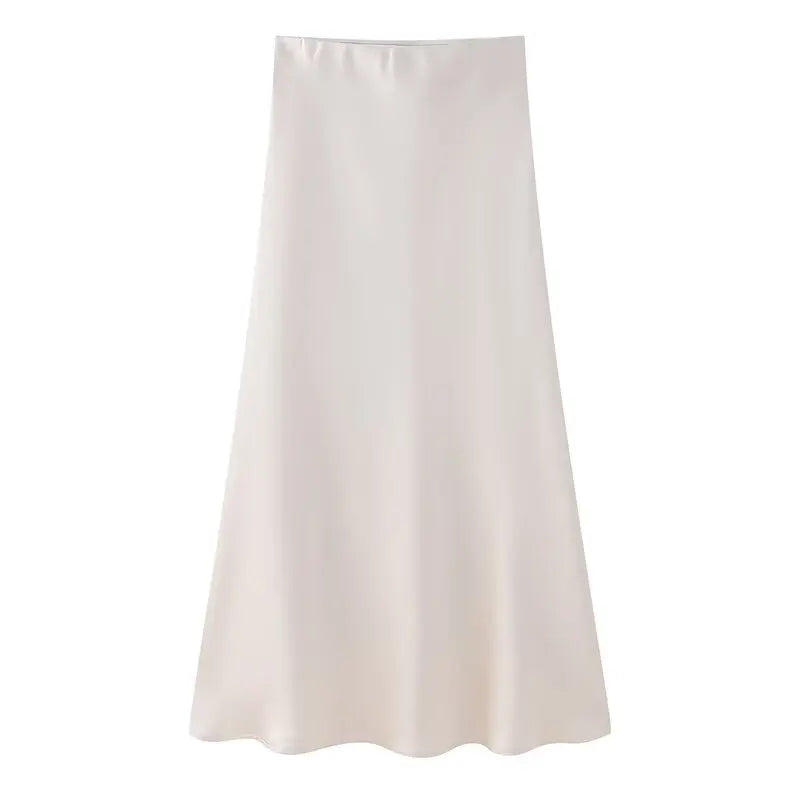 Silk Satin High Waist Slimming Casual Midi Skirt Pure Color Spring 2025 Women's Faion f-length A-line Skirt