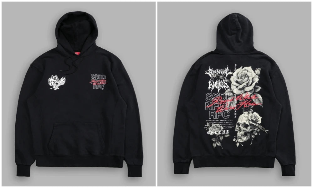 NEW Men Oversized Hoodies Eye Wings Wolves Print Vintage Heavyweight Pullover Streetwear Gothic Loose Hip Hop Hooded Sweatshirts