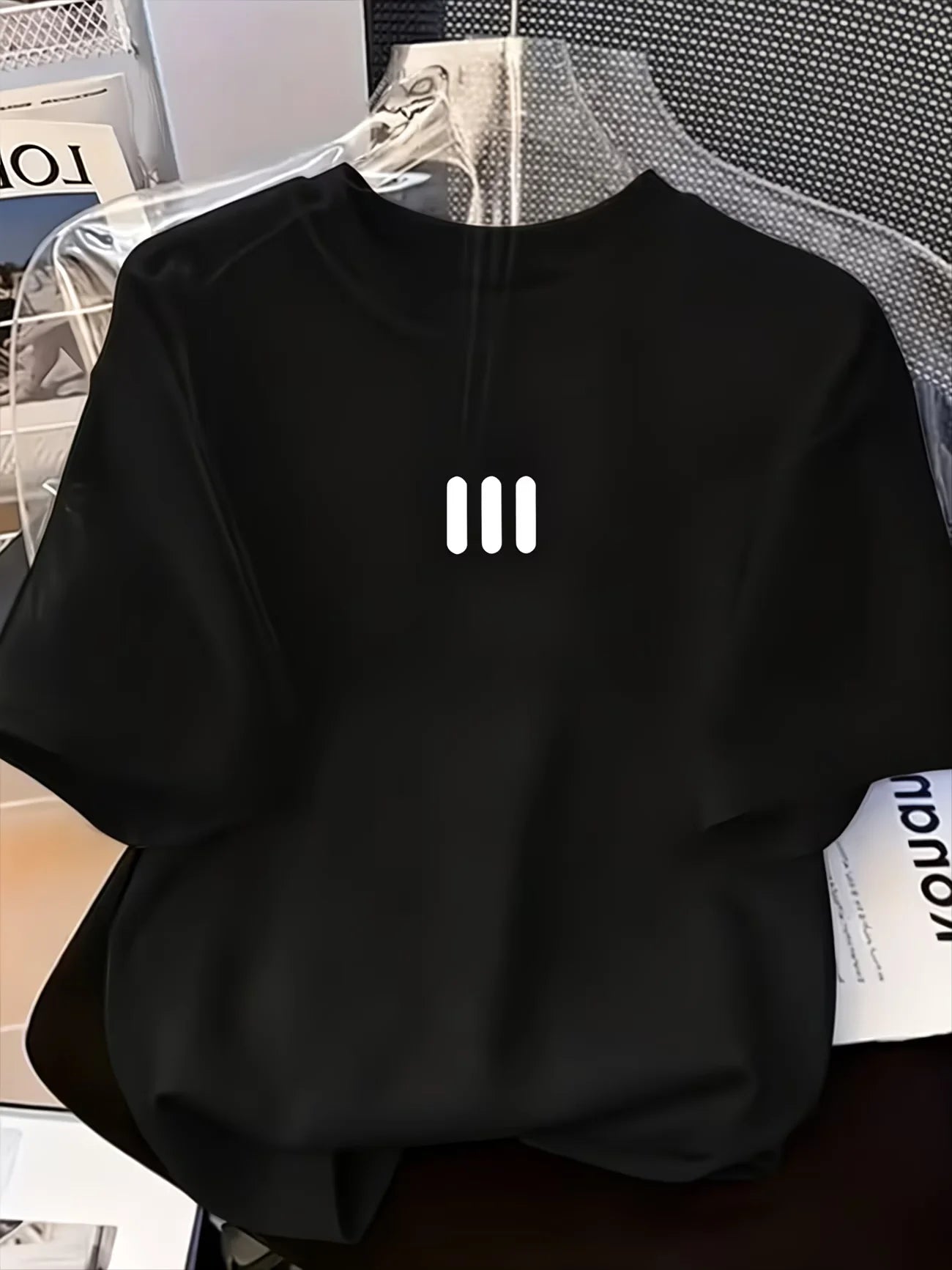 Men Oversized Minimal Vertical Stripes T Shirt 100% Cotton Chest Small Graphic Tees Basic Casual Streetwear Unisex Tops