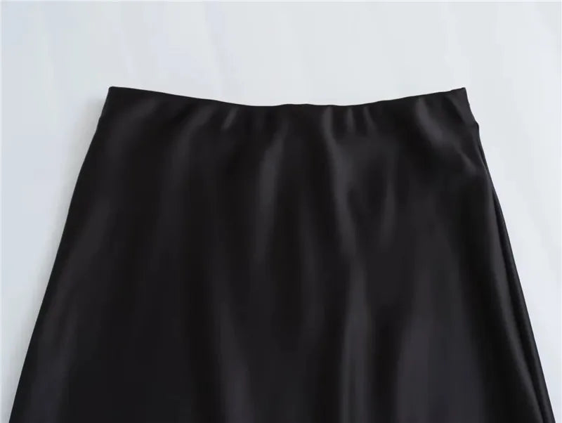 MUJER Woman 2026 Satin Skirt Women High Waist Long Skirts For Women Summer Black Midi Skirt Woman Office Elegant Women's Skirts