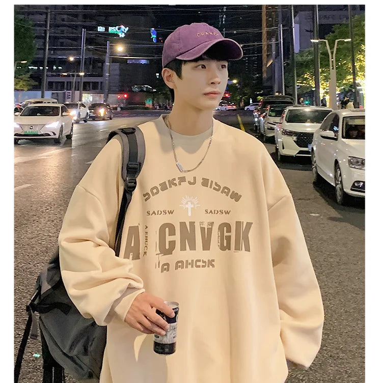 2025 Oversize Hoodies Men Fashion New Loose Pullover O-neck Youthful Vitality Letter Print Long Sleeve Streetwear Tops S-3XL