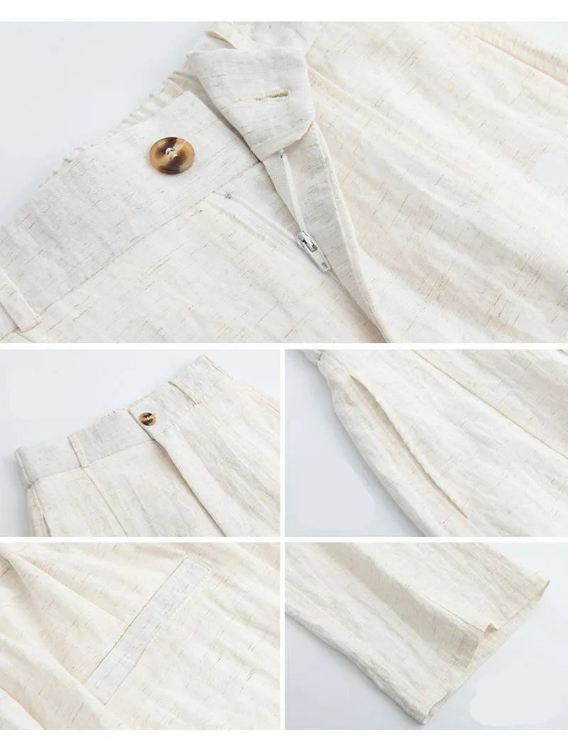 Women's Linen Lyocell Blend Wide Leg Pants Solid Color Versatile Casual Loose Straight Pants Spring Summer High Waist Trousers