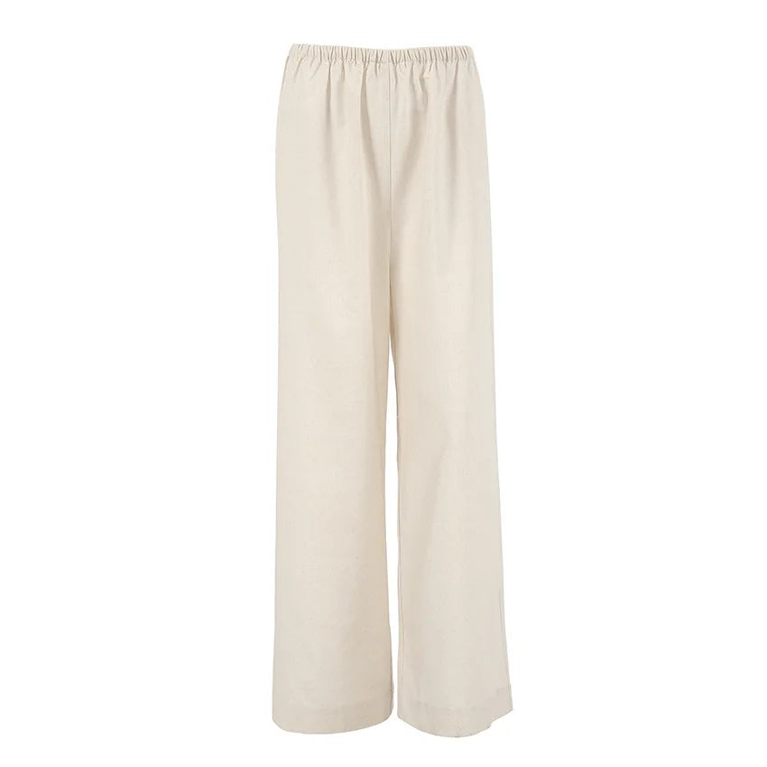 2025 Summer Linen Wide Leg Pants Women Casual Loose Pocket Trousers Office Commuter