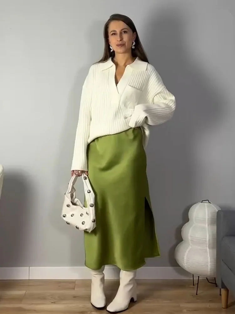 Midi Satin Skirts Women Luxury Summer Black Formal Silk Office Skirt With Slit A Line Green Midi Skirt Burgundy Women Elegant