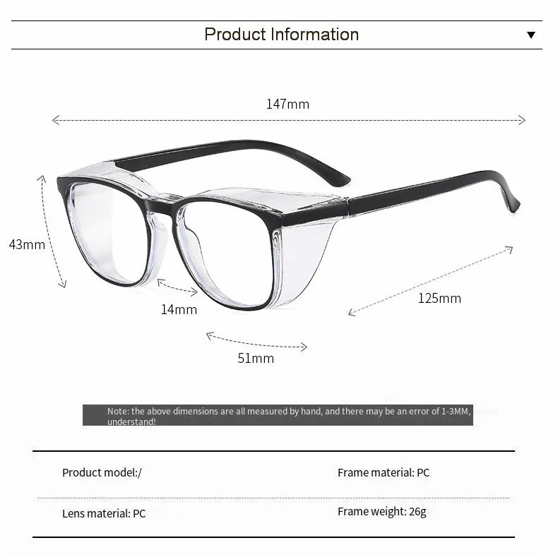 Clear Safety Glasses Women Square Anti Fog Blue Light Blocking Glasses Scratch Resistant Work Glass For Men & Nurse