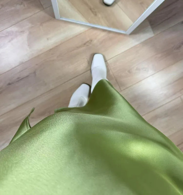 Midi Satin Skirts Women Luxury Summer Black Formal Silk Office Skirt With Slit A Line Green Midi Skirt Burgundy Women Elegant