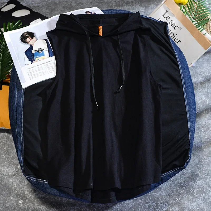 Summer new men's casual sleeveless T-shirt Hooded Vest loose cotton waistcoat men's wear