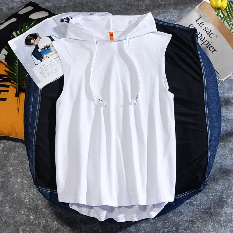 Summer new men's casual sleeveless T-shirt Hooded Vest loose cotton waistcoat men's wear