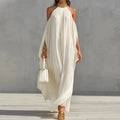 Elegant Backless Maxi Dress for Women Summer Halter Lace-Up Loose Simple Fashion Party Dress Patchwork Holiday Ladies Dress 2026
