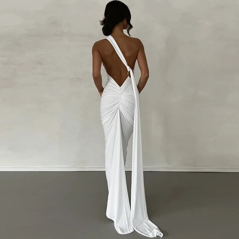 Sexy Backless Bodycon Long Dress Women's Halter Curvy Maxi Dresses Summer Evening Party Birthday Black New Summer White Burgundy