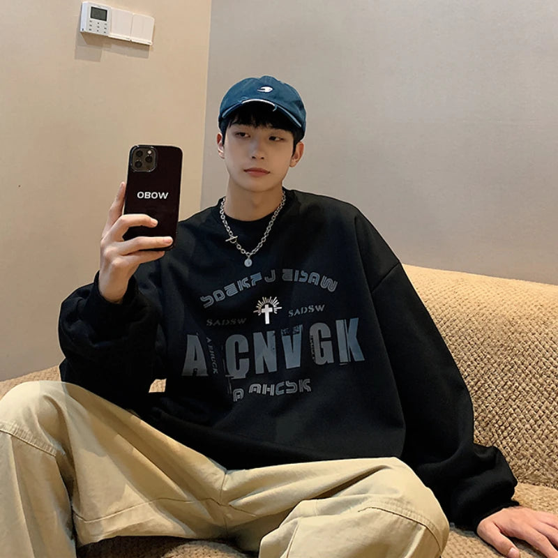2025 Oversize Hoodies Men Fashion New Loose Pullover O-neck Youthful Vitality Letter Print Long Sleeve Streetwear Tops S-3XL