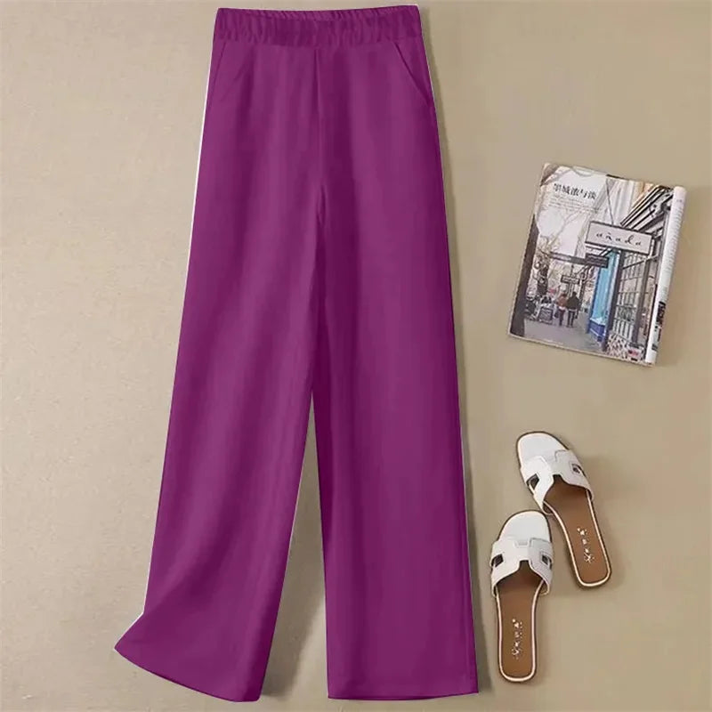 Linen Wide Leg Pants Women New Summer Thin Elastic High Waist Long Pants Autumn Casual Loose Cotton And Linen Straight Trousers