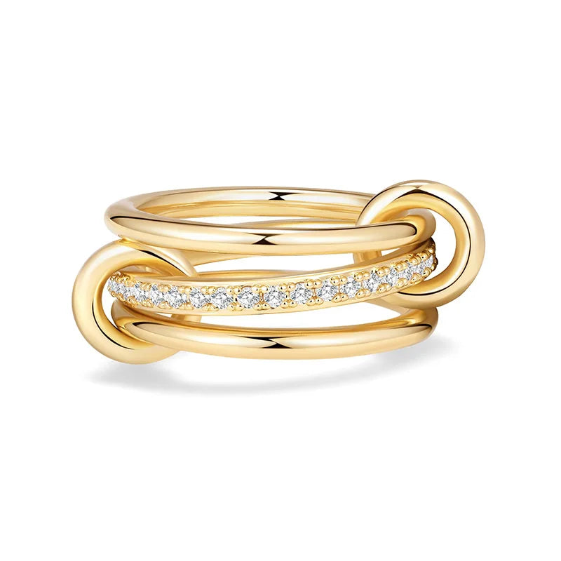 Stainless steel Stackable Rings for Women Non Tarnish Cubic Zirconia Rings Gold Color Multi Ring Mixed Metals Stack Rings Set