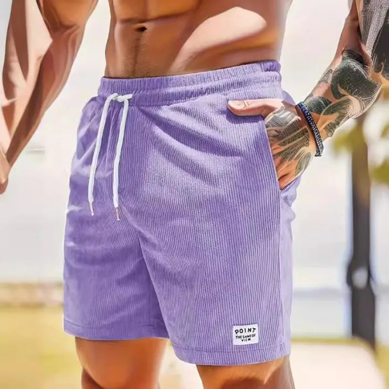 Men's Corduroy Shorts Summer Casual Sports Pants Minimalist Streetwear Elastic Waist Quick Dry Outdoor Shorts