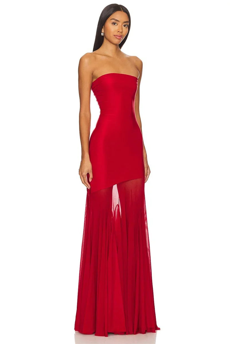 Off-shoulder Strapless Sexy Maxi Dress Women Gown Fashion Elegant Mesh Sleeveless Backless Bodycon Club Party Dresses 2025