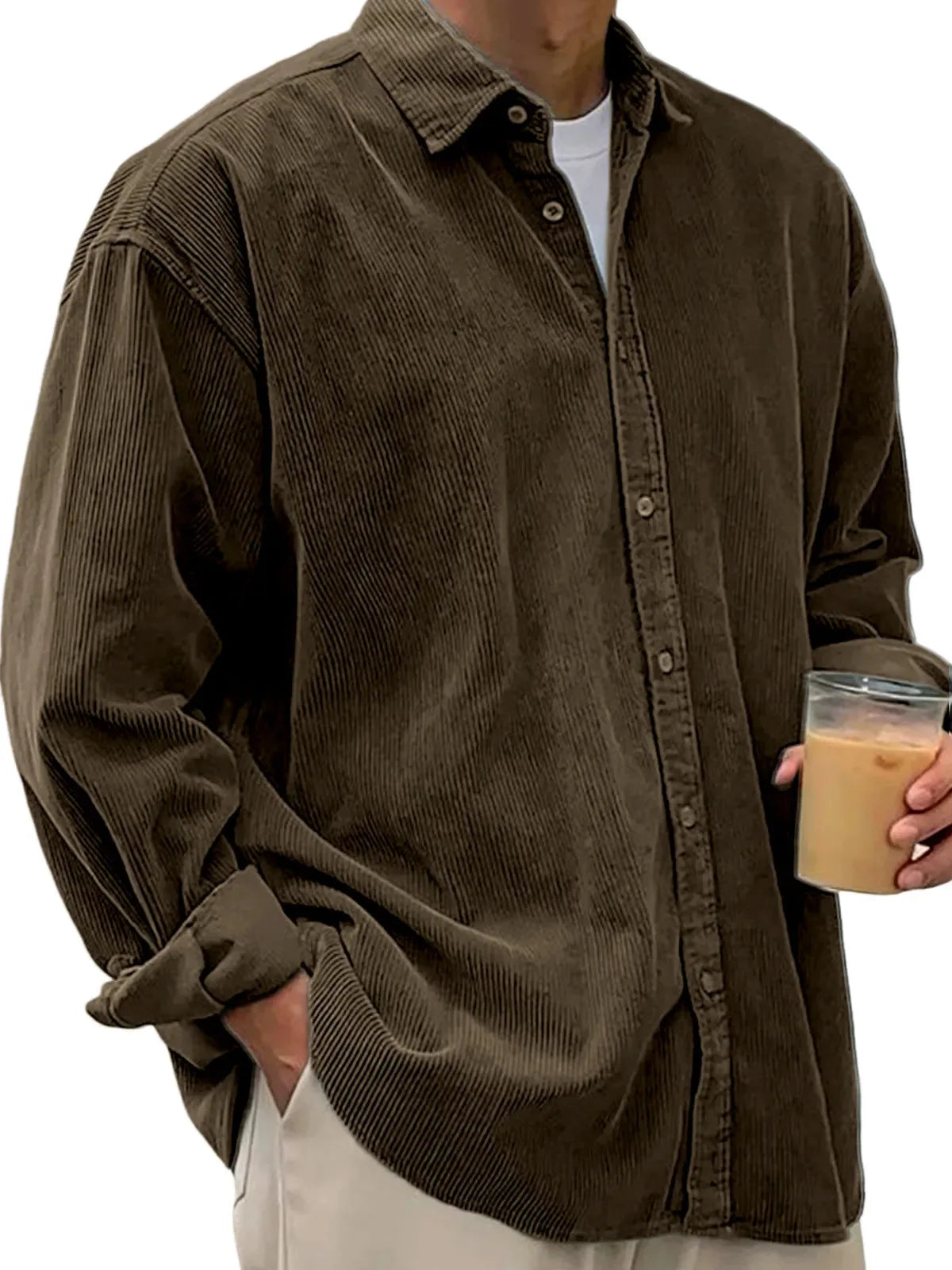 New Corduroy Shirt Men Long Sleeve Trendy Casual Loose Thick Autumn Winter Shacket Male Outerwear
