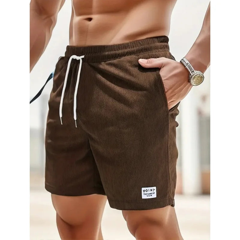 Men's Corduroy Shorts Summer Casual Sports Pants Minimalist Streetwear Elastic Waist Quick Dry Outdoor Shorts