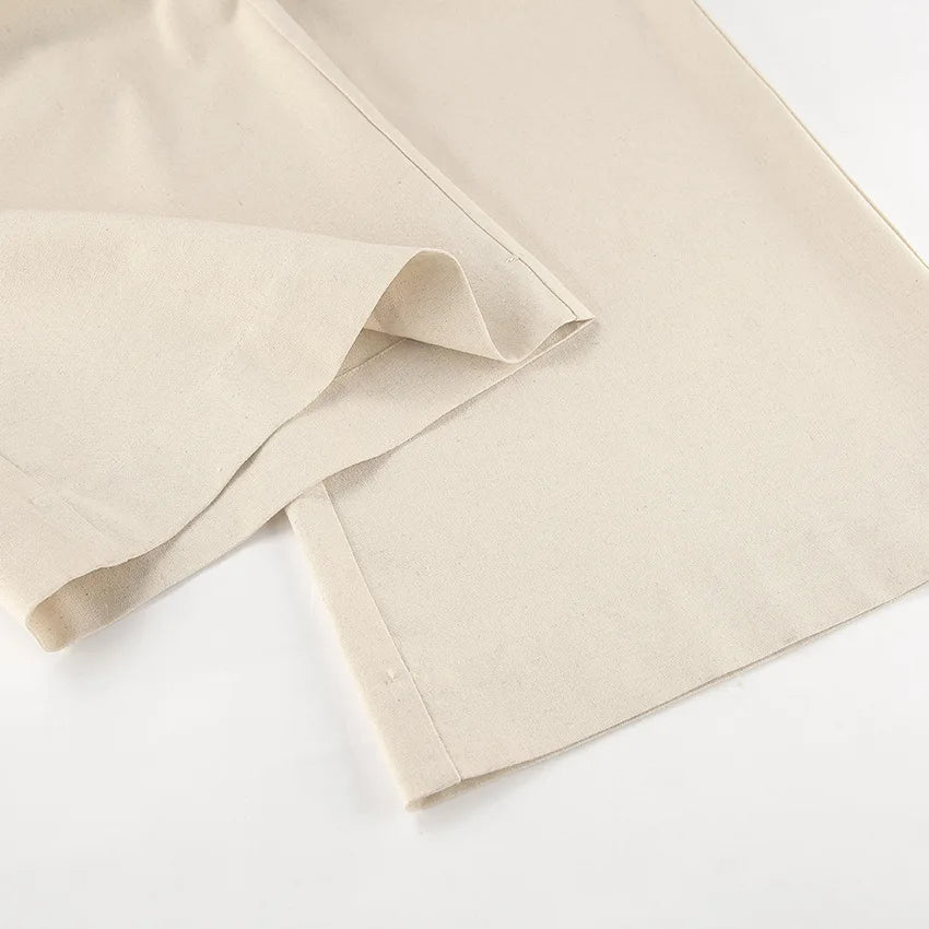 2025 Summer Linen Wide Leg Pants Women Casual Loose Pocket Trousers Office Commuter