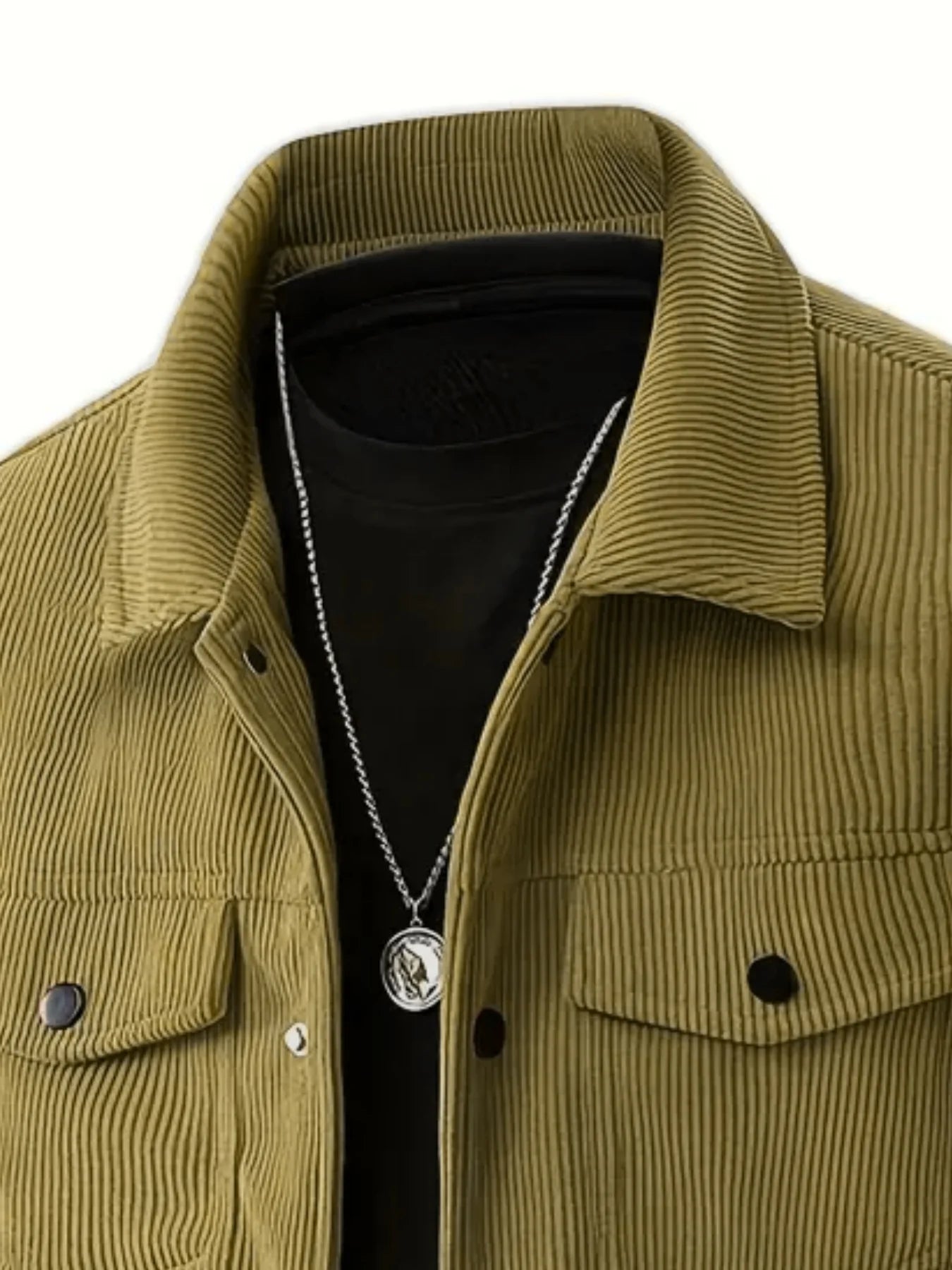 Men's Corduroy Trucker Jacket, Turn Down Collar Button Down Chest Pocket Casual Vintage Streetwear Coat