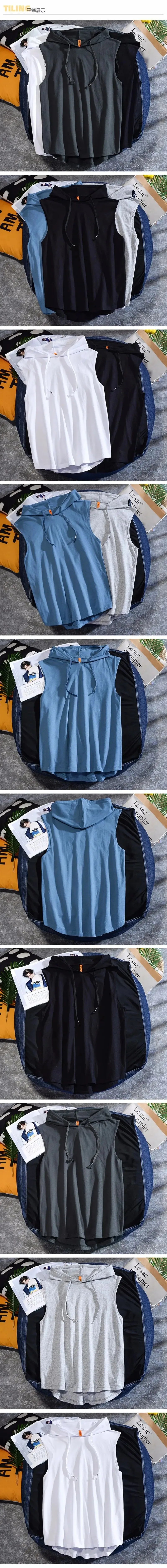 Summer new men's casual sleeveless T-shirt Hooded Vest loose cotton waistcoat men's wear