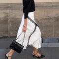 Satin Midi Skirt with Lace Trim Color Block A-Line High Waist Office Elegant French Style Dressy Casual Skirt for Women Fall