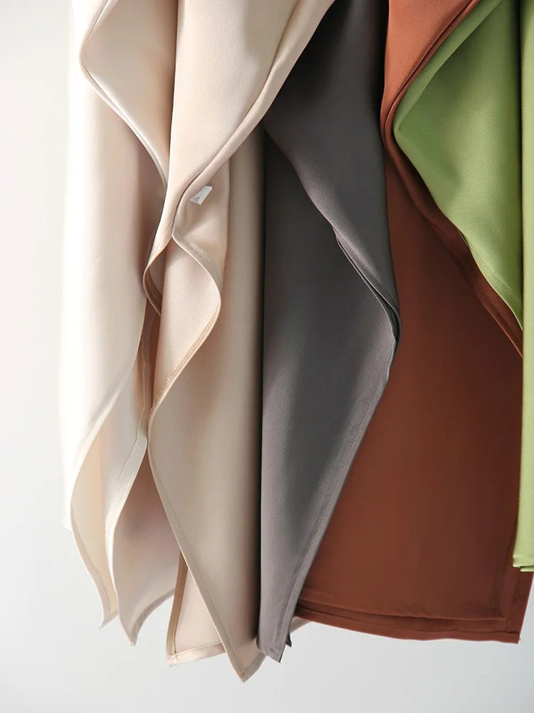 Green Satin Midi Skirts For Women Summer Elastic High Waist A Line Slit Skirt Midi Satin Silk Women Skirt With Slit Summer 2024