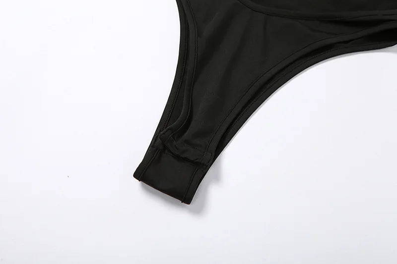 Solid Black Bodysuit Lingerie Sexy Tops For Women Club Outfit Inclined Collar Body Feminino One-pieces Hollow Out Y2k Clothes