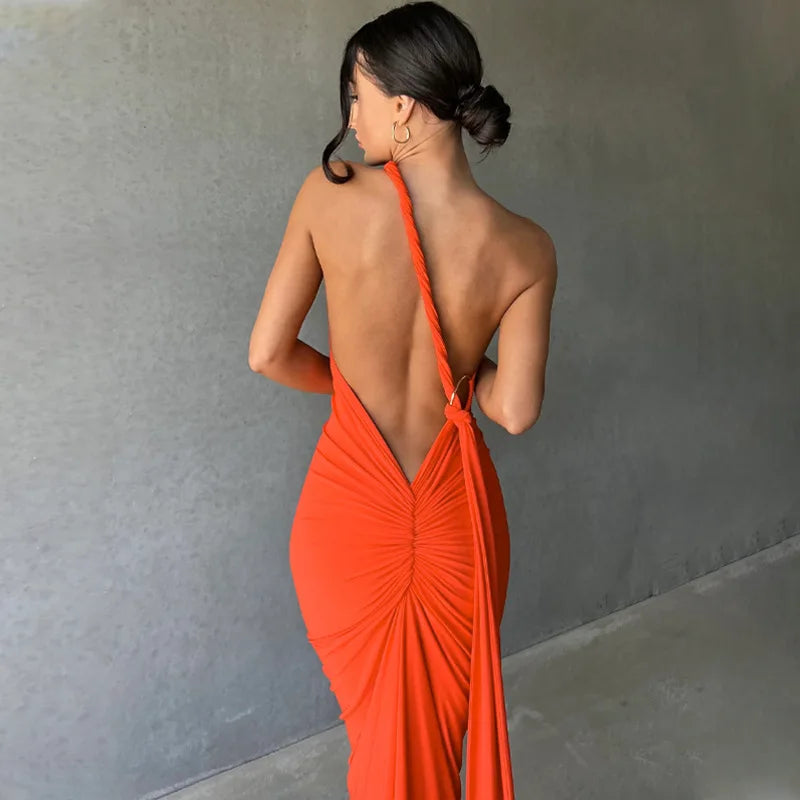 Sexy Backless Bodycon Long Dress Women's Halter Curvy Maxi Dresses Summer Evening Party Birthday Black New Summer White Burgundy
