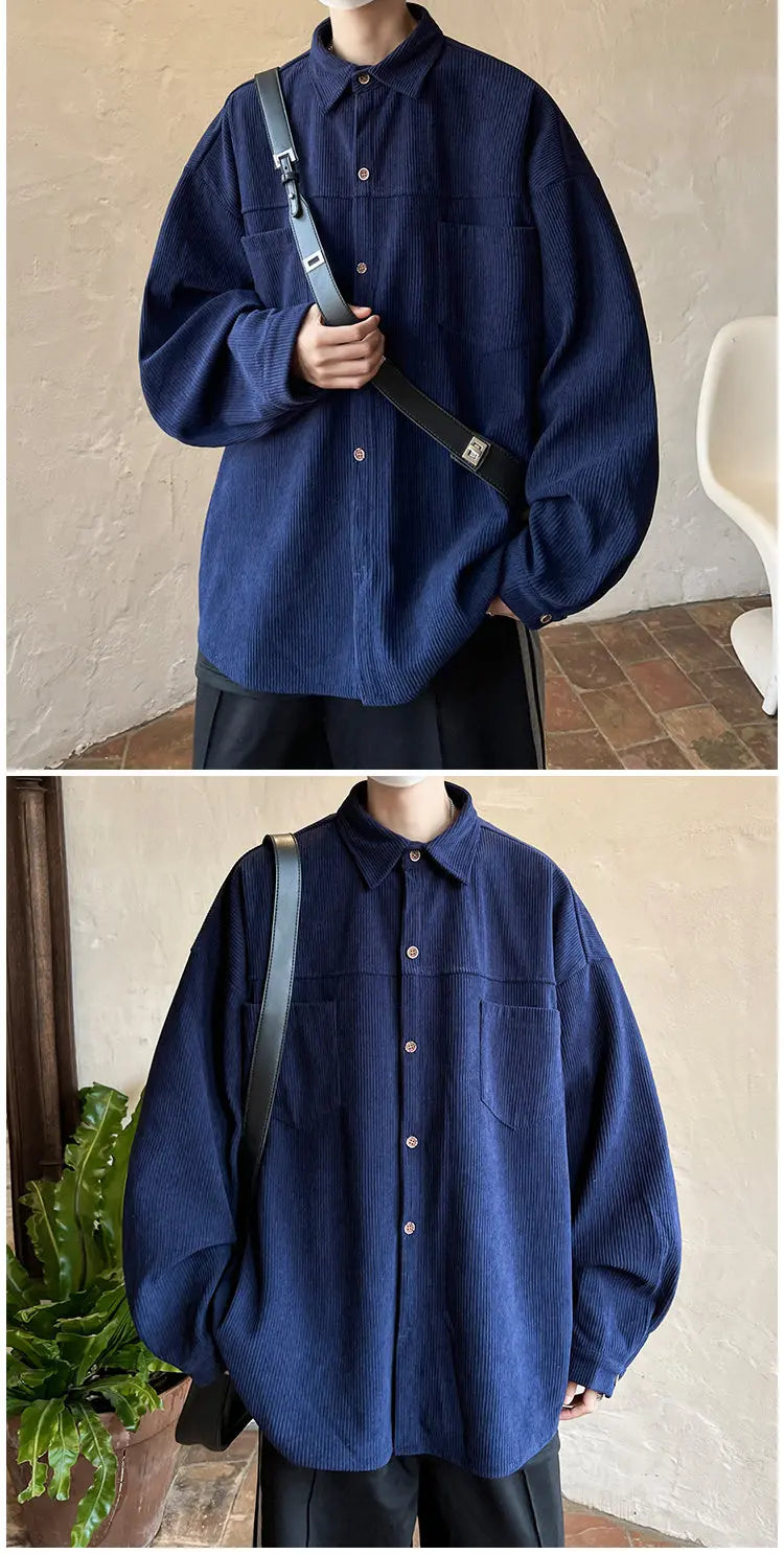 Corduroy Shirt Boys Spring Autumn American Retro Long-sleeved Shirt Japanese Casual Jacket