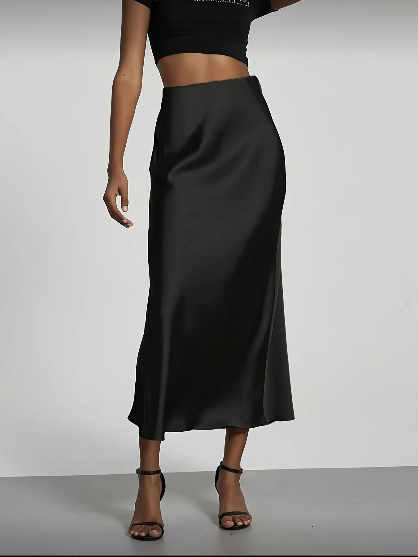 Women's Satin Midi Skirt, High‑waisted Slim Straight, Elegant Draping, Mature Versatile for Commute, Vacation & Parties