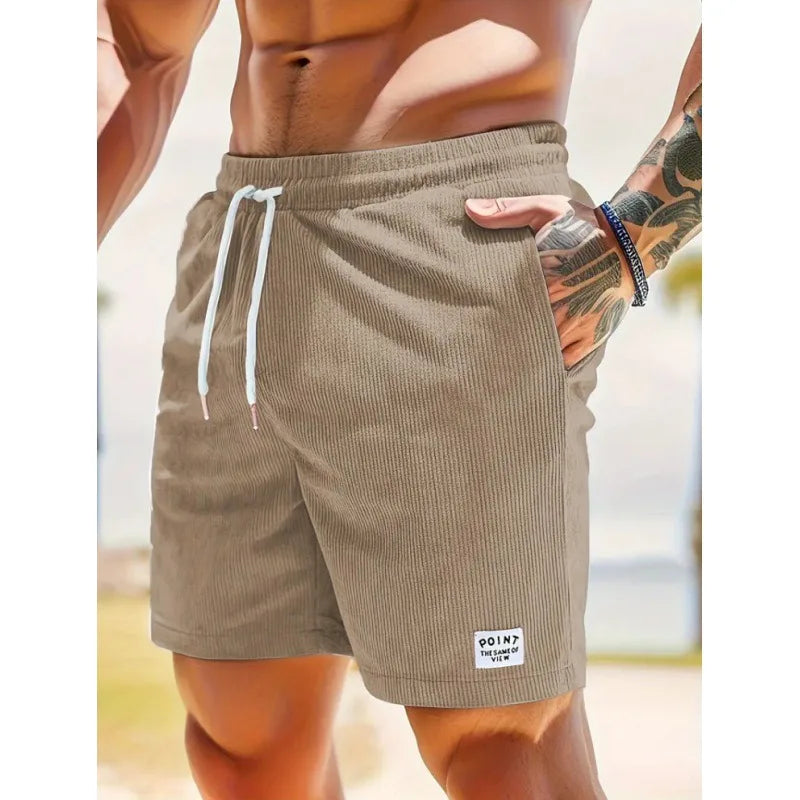 Men's Corduroy Shorts Summer Casual Sports Pants Minimalist Streetwear Elastic Waist Quick Dry Outdoor Shorts
