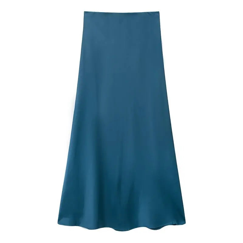 Silk Satin High Waist Slimming Casual Midi Skirt Pure Color Spring 2025 Women's Faion f-length A-line Skirt