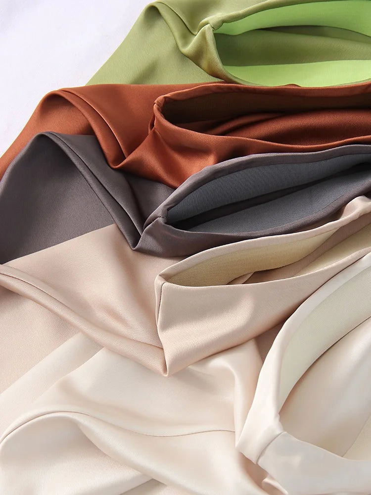 Green Satin Midi Skirts For Women Summer Elastic High Waist A Line Slit Skirt Midi Satin Silk Women Skirt With Slit Summer 2024
