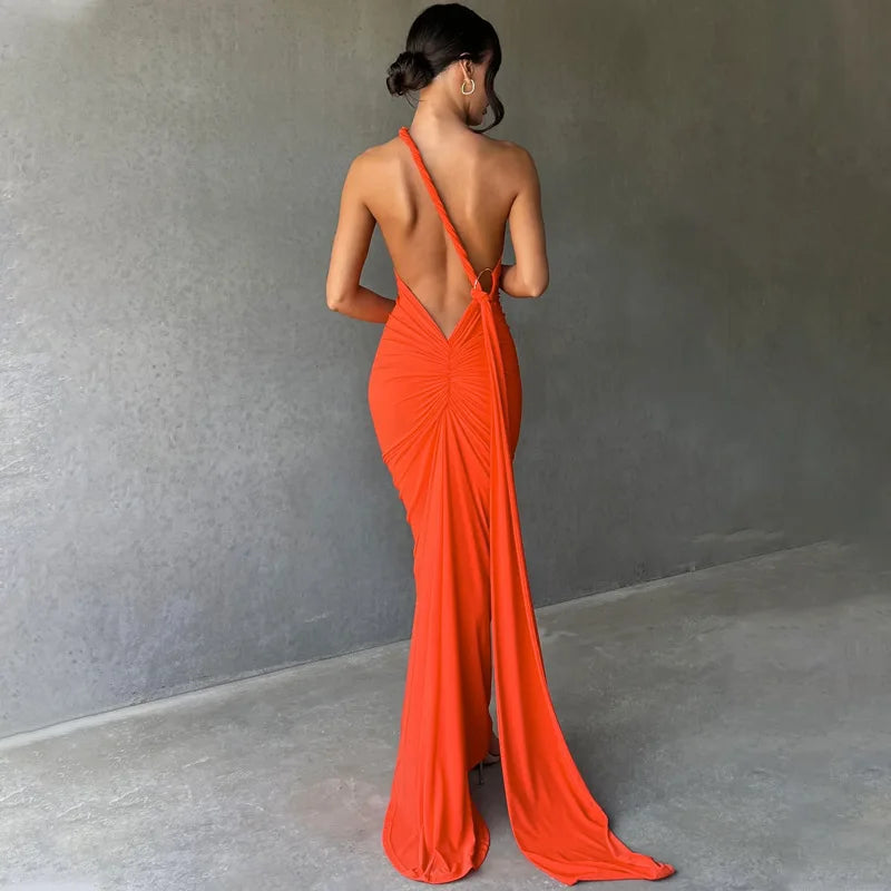Sexy Backless Bodycon Long Dress Women's Halter Curvy Maxi Dresses Summer Evening Party Birthday Black New Summer White Burgundy