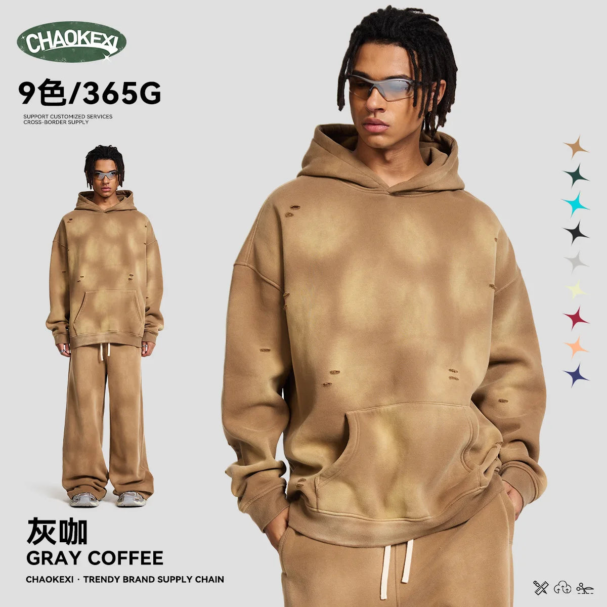 Oversized Hoodies Men Vintage Streetwear Acid Wash Ripped Hoodie Heavyweight Fleece Sweatshirt Pullover Thickened Winter Clothes